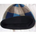 Verificado padrão malha beanie quente chapéu com velo interior (1-2543)